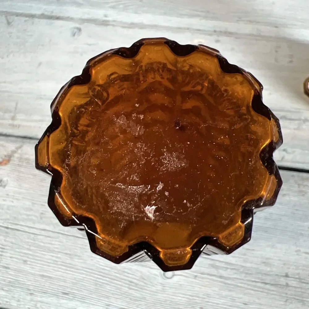 Vintage Mid Century Amber Glass Vases Pair Brutalist Geometric Textured MCM 70s